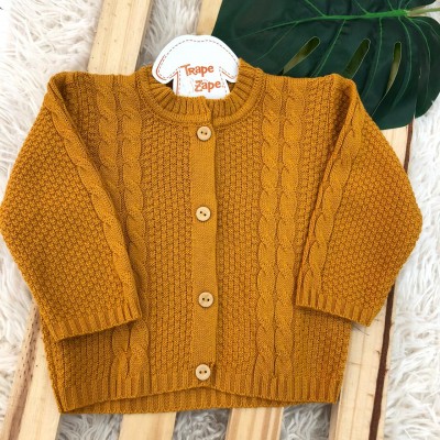 casaco de linha Trança Mostarda casaco de linha Trança Mostarda